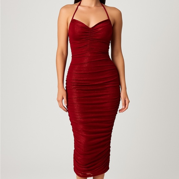 privy Dresses & Skirts - Privy Red Ruched Bodycon long Dress